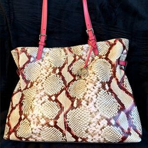 Michael Kors Lenox Large Red and Cream Snake Print Tote